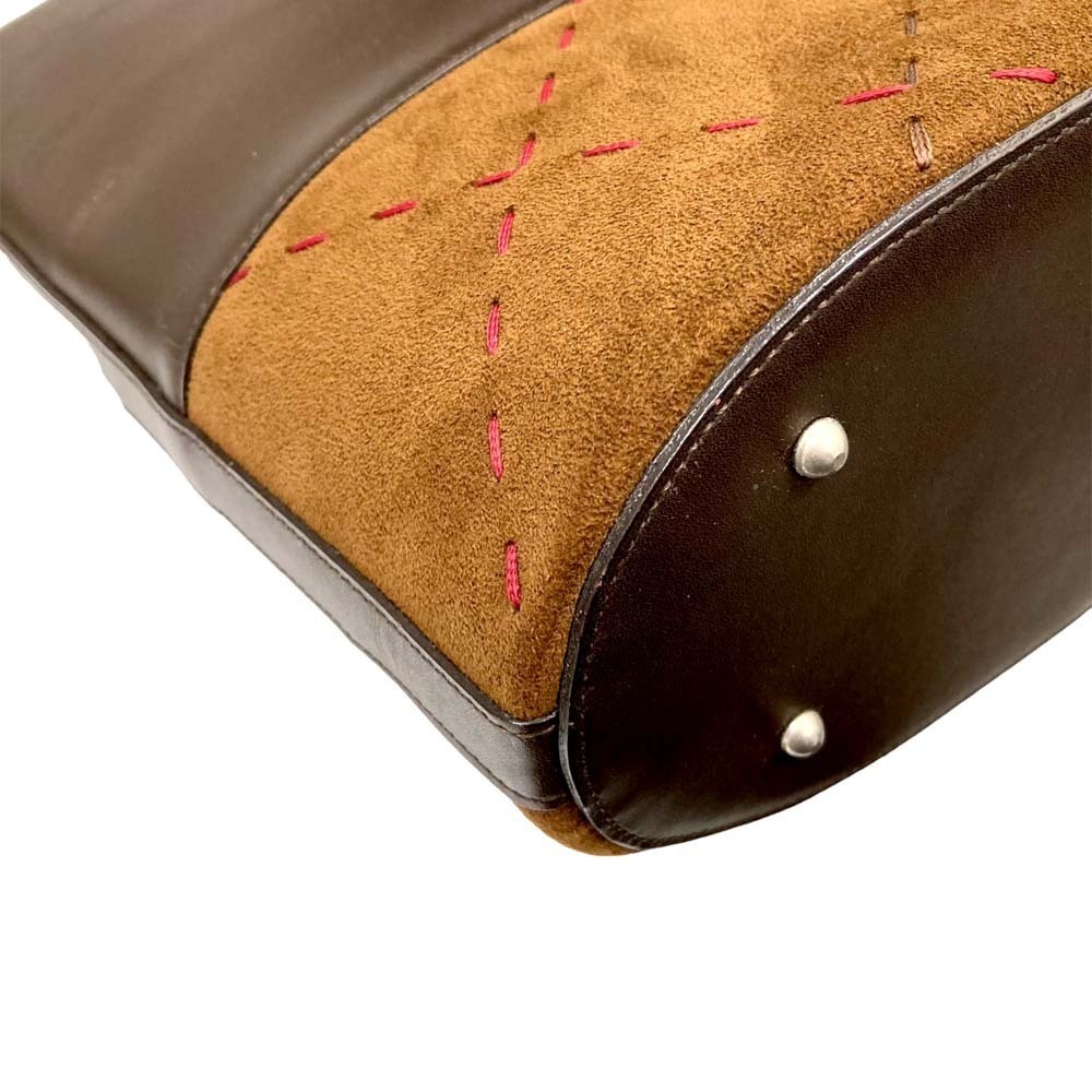 Burberry Shoulder Bag Brown Leather Suede Check Stitching - Picture 9 of 9